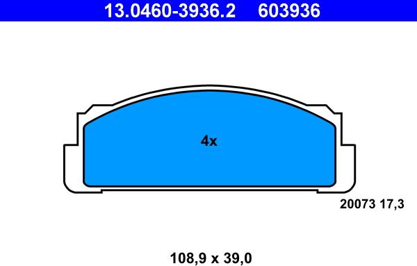 ATE 13.0460-3936.2 - Stabdžių trinkelių rinkinys, diskinis stabdys autorebus.lt
