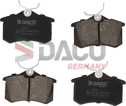 DACO Germany 329986 - Stabdžių trinkelių rinkinys, diskinis stabdys autorebus.lt