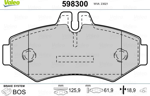 Valeo 598300 - Stabdžių trinkelių rinkinys, diskinis stabdys autorebus.lt