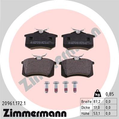 Zimmermann 20961.172.1 - Stabdžių trinkelių rinkinys, diskinis stabdys autorebus.lt