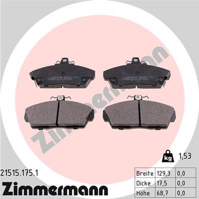 Zimmermann 21515.175.1 - Stabdžių trinkelių rinkinys, diskinis stabdys autorebus.lt