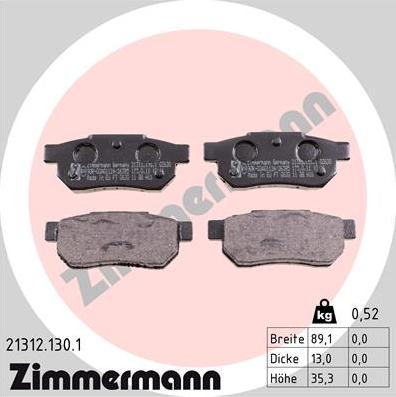Zimmermann 21312.130.1 - Stabdžių trinkelių rinkinys, diskinis stabdys autorebus.lt