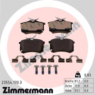 Zimmermann 23554.170.3 - Stabdžių trinkelių rinkinys, diskinis stabdys autorebus.lt