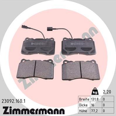 Zimmermann 23092.160.1 - Stabdžių trinkelių rinkinys, diskinis stabdys autorebus.lt