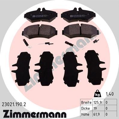 Zimmermann 23021.190.2 - Stabdžių trinkelių rinkinys, diskinis stabdys autorebus.lt