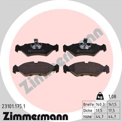 Zimmermann 23101.175.1 - Stabdžių trinkelių rinkinys, diskinis stabdys autorebus.lt