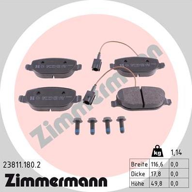 Zimmermann 23811.180.2 - Stabdžių trinkelių rinkinys, diskinis stabdys autorebus.lt