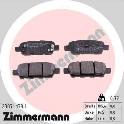 Zimmermann 23871.138.1 - Stabdžių trinkelių rinkinys, diskinis stabdys autorebus.lt