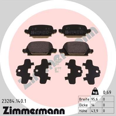 Zimmermann 23284.140.1 - Stabdžių trinkelių rinkinys, diskinis stabdys autorebus.lt