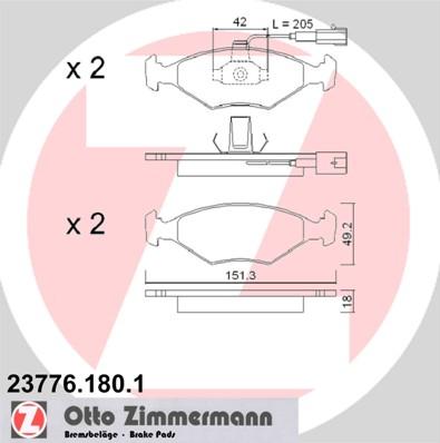 Zimmermann 23776.180.1 - Stabdžių trinkelių rinkinys, diskinis stabdys autorebus.lt